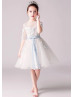 Elbow Sleeves Beaded Lace Tulle Flower Girl Dress